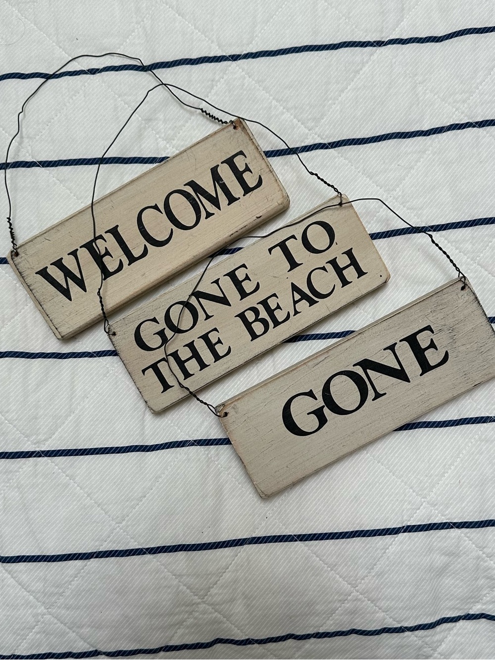 Coastal Cottage Wooden Beach Plaques Door Hanger or Wall Art Set of 3